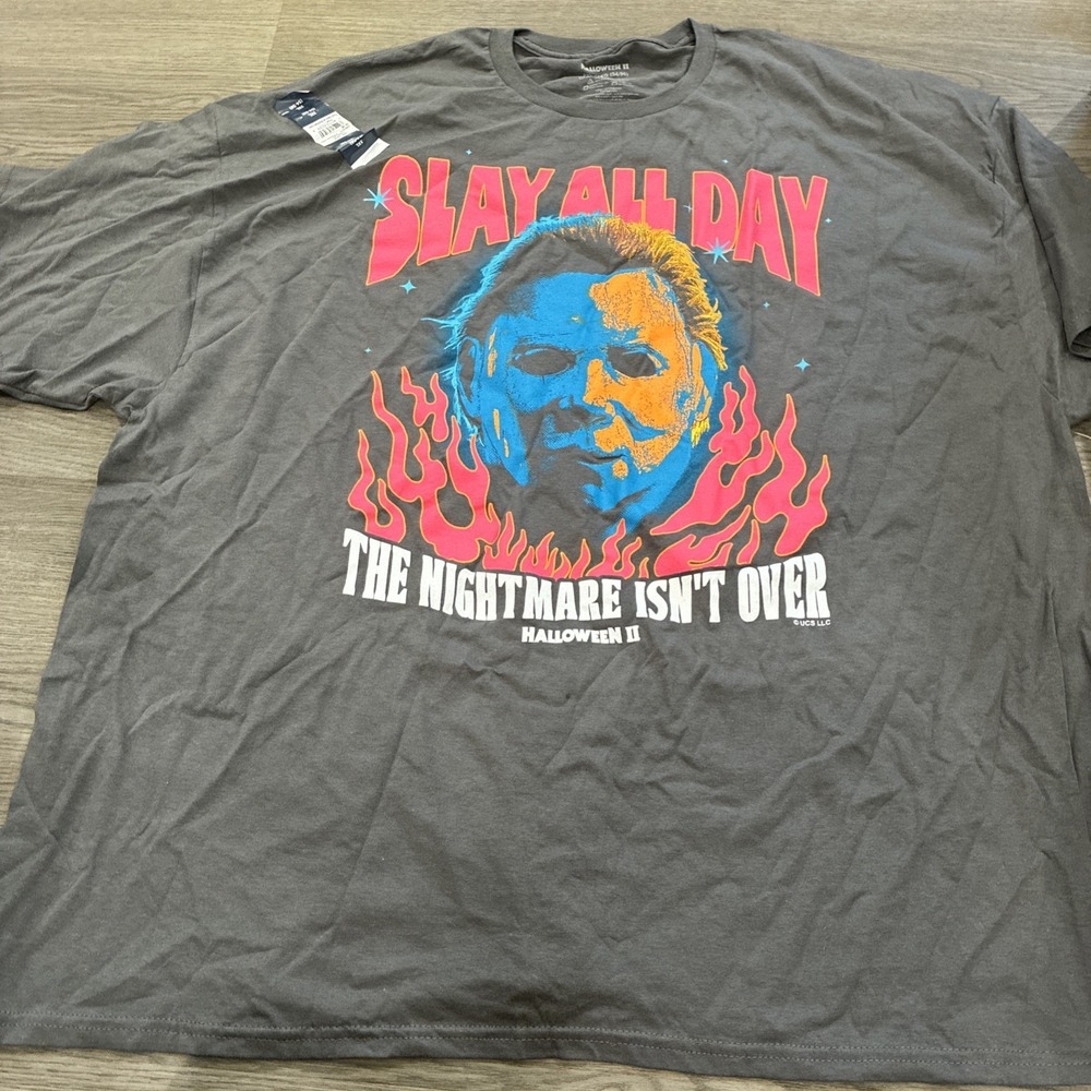 HALLOWEEN 2 MICHAEL MEYERS SHIRT 3XL GRAY ORANGE MOVIE CASUAL HORROR NWT